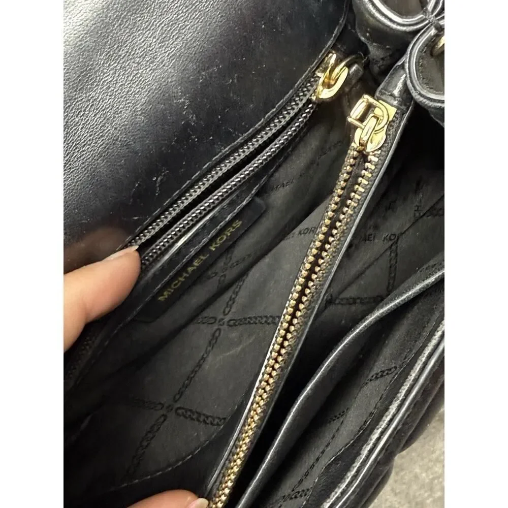 Michael Kors Whitney Black Leather Quilted Chain Convertible Shoulder Bag